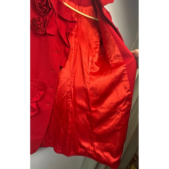 Vintage Moschino Red Wool Rose Appliqué Coat Italy Designer AS IS - Picture 6 of 13
